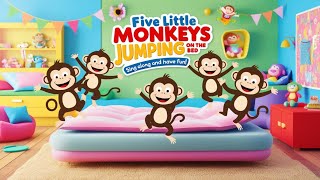 "🐵🎶 Five Little Monkeys Jumping on the Bed - Fun Nursery Rhymes for Kids! | Sing Along & Dance!"