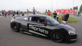 3 Audi's R8 Capristo arriving at Cars and Coffee Twente. R8, R8 V10 and R8 V10 Plus