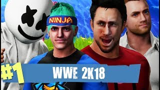 Ninja & Marshmello vs. Markiplier & Joel McHale | AM/Pro Fortnite Teams in WWE 2K18