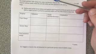 Question 2 - Trends in the periodic table - Year 11 - Atomic Structure Test Walkthrough