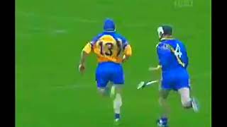 HUGE HIT LEAVES DAMIEN HAYES IN A HEAP - PORTUMNA V LOUGHREA - 2009 GALWAY CLUB HURLING FINAL