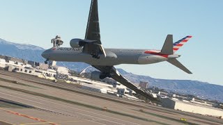 very low landing boeing 777 american plane at Los Angeles airport