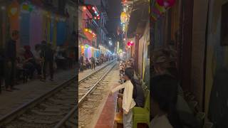 Busy coffee Train street food shops Hanoi #