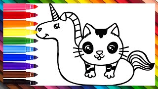 Drawing and Coloring a Cute Cat  🐱🐈🦄🌊🌈 Drawings for Kids