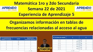 Matemática1ro y 2do secundaria , semana 22 aprendo en casa. Org. información entablas de frecuencias