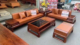 Sofa chân choãi gỗ sồi Nga sơn màu óc chó | Đồ Gỗ Nội Thất Tại Xưởng