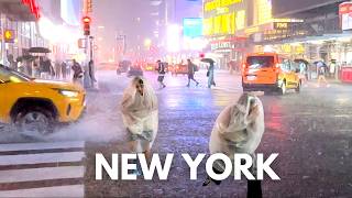 4K FLASH FLOOD Rainstorm in NYC | 4K Times Square Walk