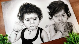 Charcoal drawing of my nieces & nephew 💖 || Portrait drawing || Pencil drawing