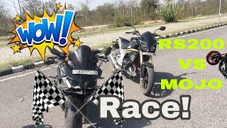 RS200 VS MAHINDRA MOJO 🔥|DRAG RACE| WHEELIE REACTION ⚠️|0-100 🔥