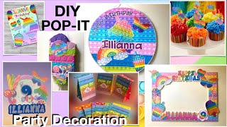 DIY POP IT Themed Party supplies, pinata, backdrop, photo booth, favor bags and cupcake toppers