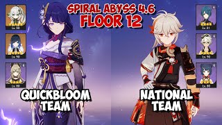 Raiden Yelan Quickbloom & Kazuha National | Spiral Abyss 4.6 | Genshin Impact