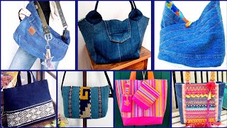 Most Beautiful Denim Handmade Recycled & Different Fabric tote Bags ideas 2024