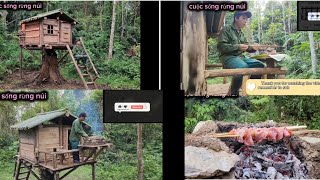 làm lán trong rừng sâu .khám phá cuộc sống rừng núi. a survival shack in the deep forest