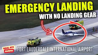 Small plane with 6 occupants lands with NO LANDING GEAR at FLL [ATC audio]