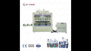 Acid corrosive HCL product liquid filling packing line with capper labeler.