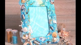 Как оформить морскую фоторамку в технике микс-медиа // Mixed-media foto frame tutorial