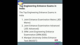 Top Engineering Enterance Exams #education #exam #youtubeshorts #shorts #shortvideo