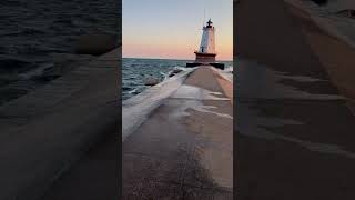 Walking out to the Ludington North Breakwater Lighthouse #shorts #lakemichigan #lighthouse #michigan