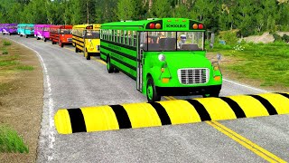 Double Flatbed Trailer Truck vs speed bumps|Busses vs speed bumps|Beamng Drive|BEAMNG4K#17