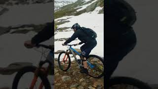 Caucasus rocky MTB trails riding on snow