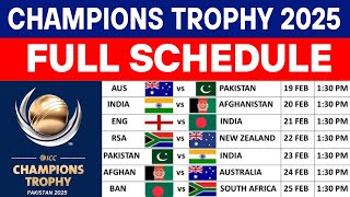 ICC Champions Trophy 2025 Schedule, All Teams, Venues,Host Nations | Champions Trophy 2025 Schedule