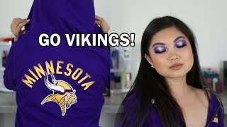 MN VIKINGS MAKEUP TUTORIAL | PURPLE GOLD HALO EYE