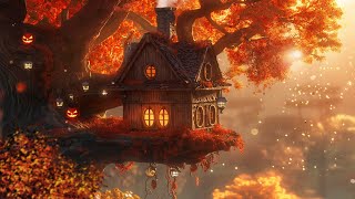 Autumn Cottage in Treehouse Ambience 🍂 Rustling Leaves, Crows, Owls & Forest Ambience