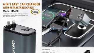 Car Fast Charger | Retractable Cable | 4 in 1 | Revaj Enterprises