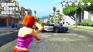 GTA 5 LOS SANTOS CRAZY GIRL FIVE STAR POLICE COP RAMPAGE BATTLE! Amanda De Santa Girlfriend