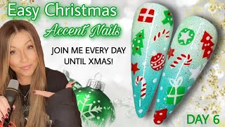 🎄 Easy Christmas Nail Art Design | Green Tree Candy Cane Baulble Ombré Glitter | Madam Glam Advent