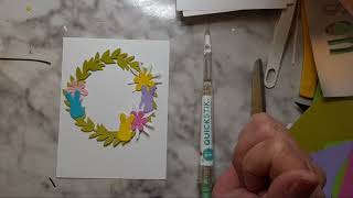 Spring Wreath card using #pinkandmain wreath DIe also#sizzix Flowers and #SBC nesting bunny dies.