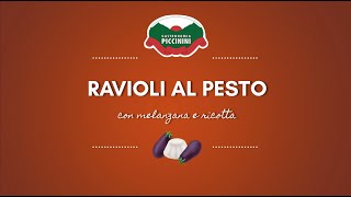 Ravioli gourmet al pesto con melanzane, ricotta fresca e pinoli croccanti