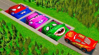 Giant Zombie Mater & Tokyo Mater & Spiderman Mater Pit Vs McQueen And Big & Small PIXAR CARS! BeamNG