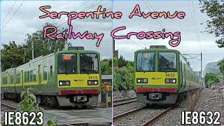 Serpentine Ave Railway Crossing - Irish Rail Dart IE8623 + 8612 to Malahide & IE8632 + 8639 to Bray