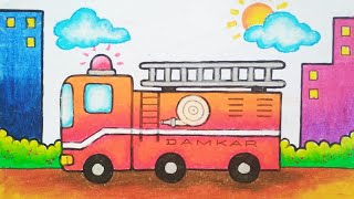 Tutorial Menggambar dan Mewarmai Mobil DAMKAR / Pemadam Kebakaran ( FIRE TRUCK )