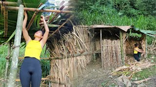 Young Girl Builds a Bamboo Kitchen Surrounded by Corn Plants at the Foot of a Quiet Hill