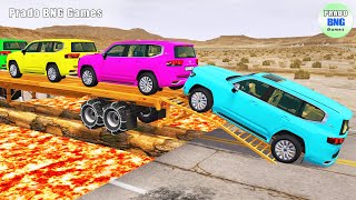 Toyota Cars vs Train | Truck Man Flatbed vs Train Beamng.drive 124