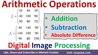 Arithmetic Operations on a given Image Addition Subtraction Absolute Difference DIP by Mahesh Huddar