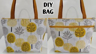 Handmade Tote bag sewing tutorial with 2 Zipper Pockets and Water Bottle Holder | Bag making at home