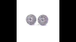 1 Carat Diamond Round Cluster Halo Stud Earrings in White Gold