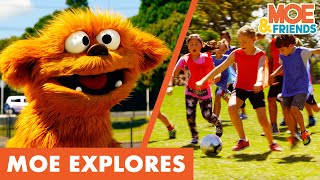 Moe Explores Football | Moe Learns to Play Soccer | #MoeExplores