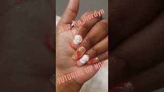 Shortie nails for all my shorties pink orange& gold nails with 3d flowers tutorial up now