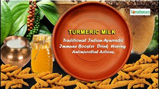 TURMERIC MILK – TRADITIONAL INDIAN AYURVEDA IMMUNE BOOSTER DRINK HAVING ANTIMICROBIAL ACTIONS.