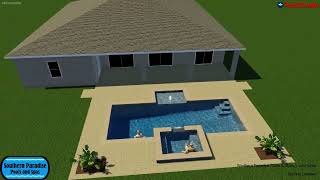 Modern Geometric Pool With Raised Spa, Sunshelf with Bubbler Fountain, Planters