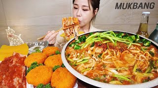 SUB) 걸쭉칼칼한 어죽에 면사리 가득 ♡ 바삭한 새우튀김까지 꿀조합이 따로없쥬 ♥ 먹방 FISH PORRIDGE NOODLES REAL SOUND ASMR MUKBANG