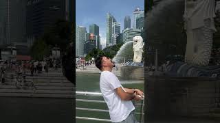 Enjoying at Merlion Park,Singapore.