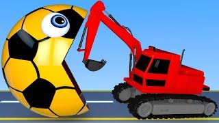 Learn Colors with PACMAN and Farm Soccer Ball Excavator Street Vehicle for Children Kids