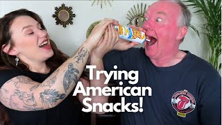 brits try american snacks, squirty cheese, jalapeno jelly, reeces and more