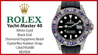 ▶ Rolex Yacht-Master 40 White Gold Black Dial Diamond/Sapphires Bezel Oysterflex 126679SABR - REVIEW