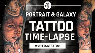 TATTOO TIME-LAPSE #006 | PORTRAIT & GALAXY BLACK AND GREY